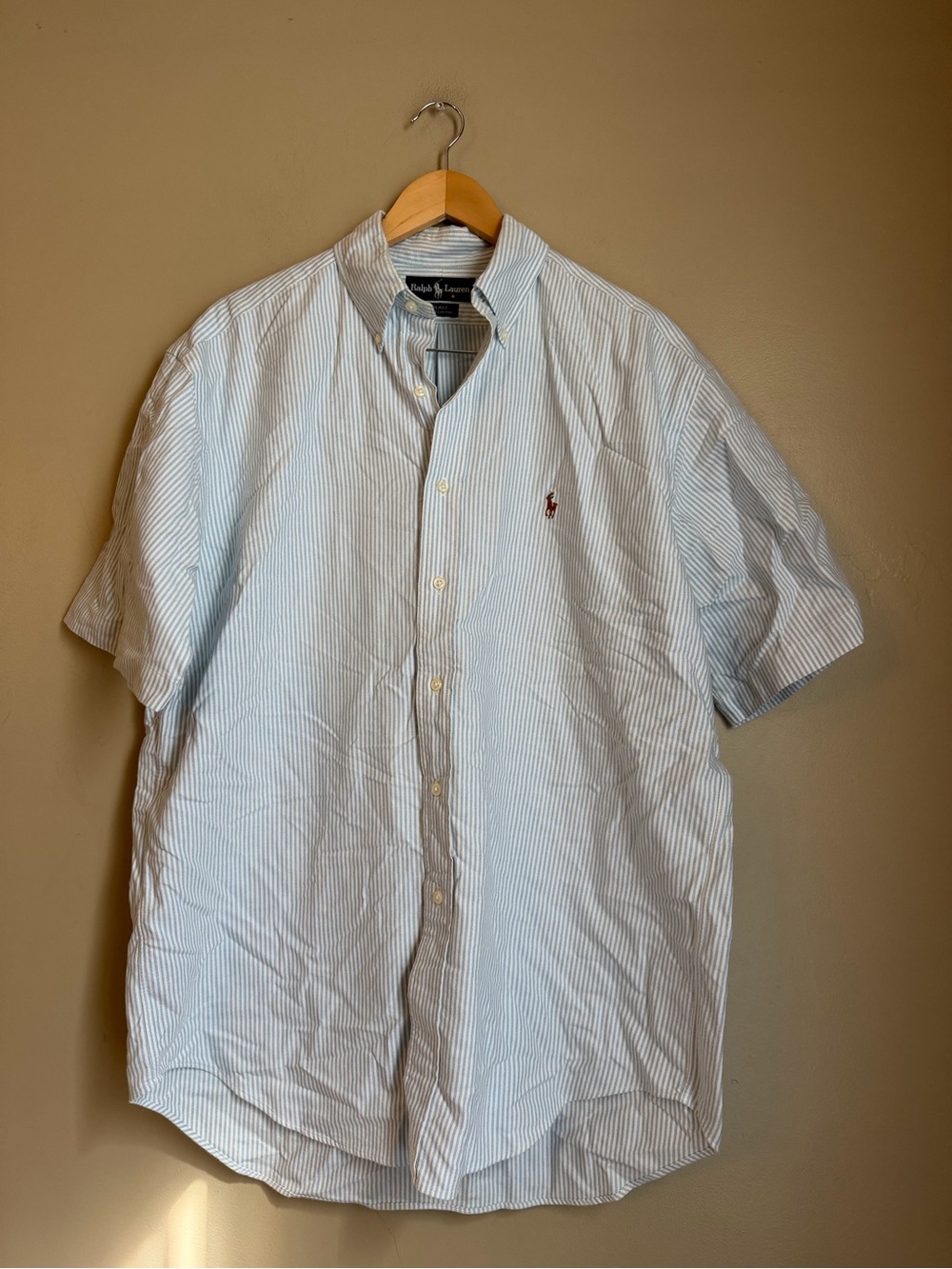 Ralph Lauren Blake Button Front Shirt M Blue White Striped Shirt Sleeve Vtg 90’s